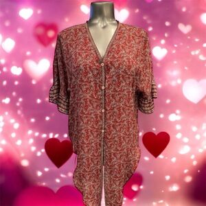 💟 Max Studio Red Floral Tie-Front Blouse